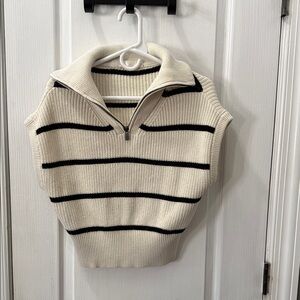Striped Cream and Black Women's Sweater Vest
